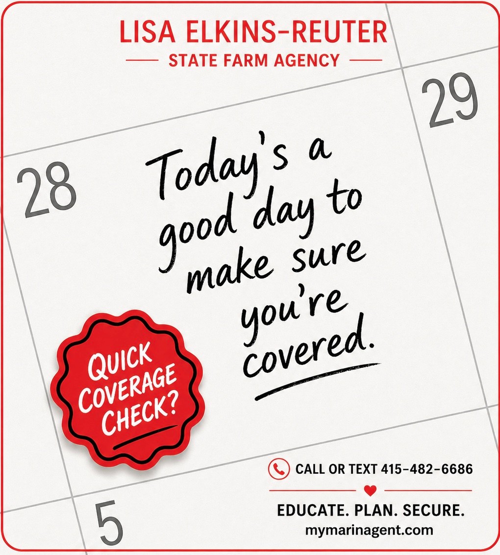 Mymarinagent's tweet photo. Quick coverage check? ✅ Don’t wait, make sure you’re covered.
📞 Call or text 415-482-6686 | https://t.co/1EcpTkXewg
#CoverageCheck #InsuranceReview #InsuranceTips #QuickCheck #EducatePlanSecure #MyMarinAgent #TeamLisaElkinsReuter https://t.co/z0GKdnXrM2