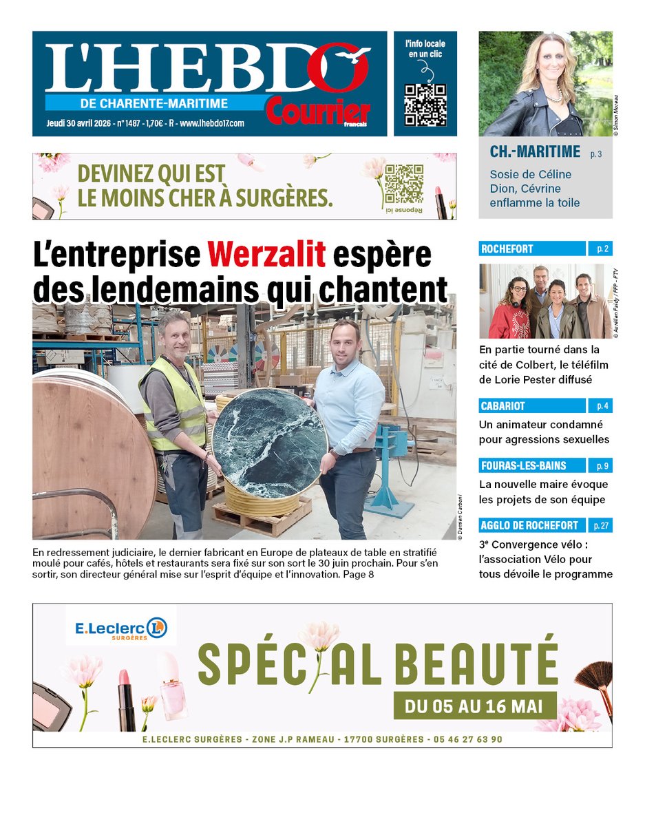 LHebdo17's tweet image. 📰 À LA UNE CETTE SEMAINE ! À retrouver dans notre numéro du jeudi 30 avril ! En vente chez votre marchand de journaux ou en version numérique 🔗 Lien en bio

#surgères #rochefort #larochelle #charentemaritime #célinedion