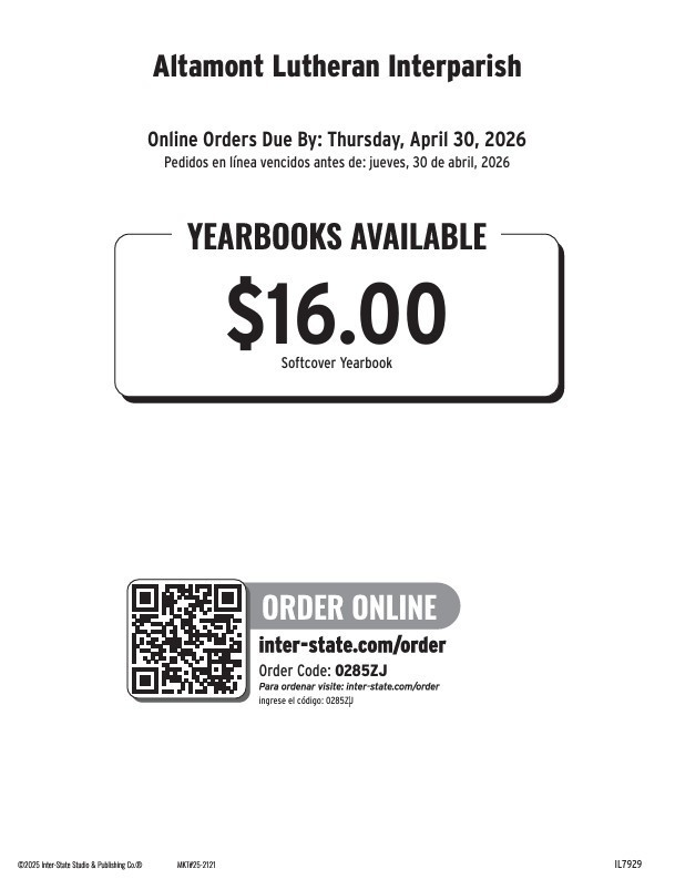 SchoolAltamont's tweet photo. ALIS YEARBOOKS for 2025-2026 can be ordered online only through April 30. Go to https://t.co/OGRBGtkg0j, use order Code: 0285ZJ The cost is $16. https://t.co/TOAsDt76W8