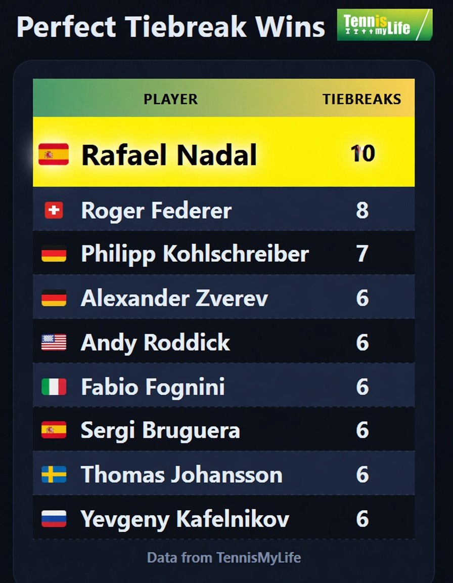 TennisMyLife68's tweet image. 🇪🇸 Rafael Nadal appears to be the king of perfect tie-breaks (7–0), with 𝟏𝟎 

🇮🇹 Jannik Sinner, 3

#MMOpen