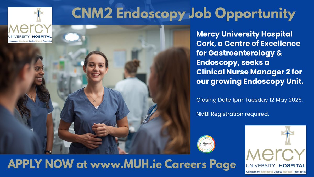 DeeORiordan8's tweet image. 💚 #NURSES! @Mercycork seeks a Clinical Nurse Manager 2 (#CNM2) – #Endoscopy

Perm Contract, FT Hrs.
Salary Range €62,078 to €78,443

For more details &amp;amp; to apply, see: api.occupop.com/shared/job/cli…

#HSEjobs #NMBI #EndoscopyNurse #irishabroad #irishexpats #irishinaustralia