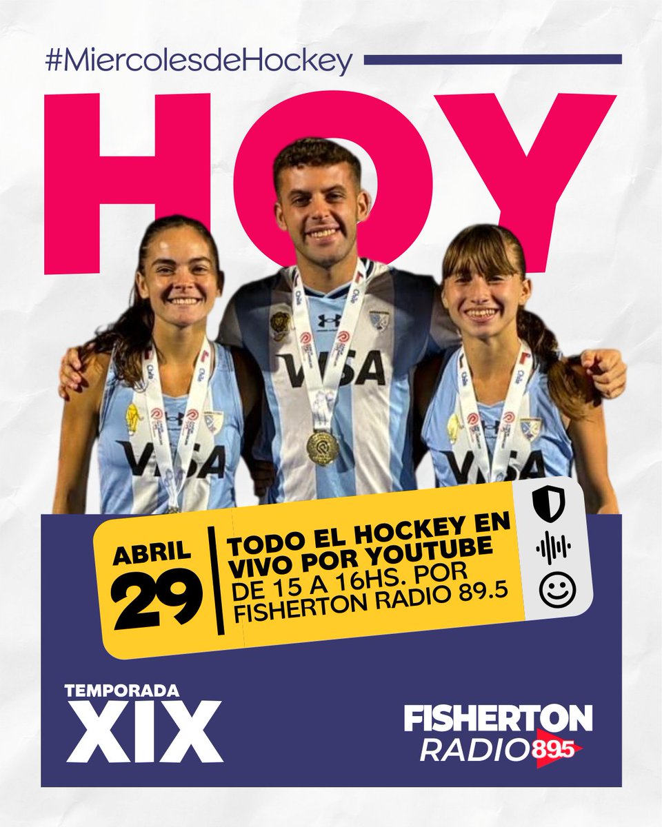 juampyverardi's tweet photo. Hoy nos damos un lujo en @sportmusicok por @RadioFisherton !!

🏆🇦🇷 recibimos a Delfi Persoglia, Rocío Bianchi y Simón Casiello, quienes se consagraron campeones Panamericanos Jrs. con la selección argentina de hockey en #Chile 🇨🇱

📺https://t.co/38Zeurtbpi https://t.co/Ilu9CZLTKy