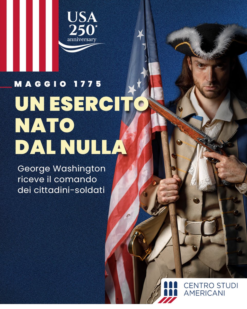 centrostudiusa's tweet photo. Maggio 1775: nasce l'Esercito Continentale ⚔️🇺🇸. Washington prende il comando di una nazione pronta a nascere. Leggi l'approfondimento https://t.co/eX2HXW8ytT https://t.co/c7lZweOh6D