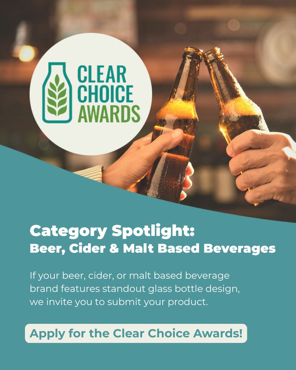 ChooseGlass's tweet photo. GPI is currently accepting applications for the 2027 Clear Choice Awards, recognizing beer, cider, and malt based beverage brands using glass packaging.

Applications are open through December 18, 2026. 

Apply >> https://t.co/bhLeaEJtOW https://t.co/afRxepV4tl