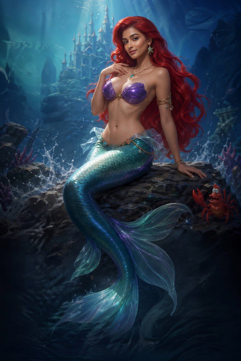 actre55hub's tweet image. POOJA HEGDE as Disney’s Ariel — the ultimate Bollywood meets Disney fantasy! 🌊❤️
That red hair, that voice, that magic… who else is obsessed?
Drop a 🐚 if you want to see her in a live-action Little Mermaid remake!
#PoojaHegde #Ariel #DisneyPrincess #TheLittleMermaid #Bollywood