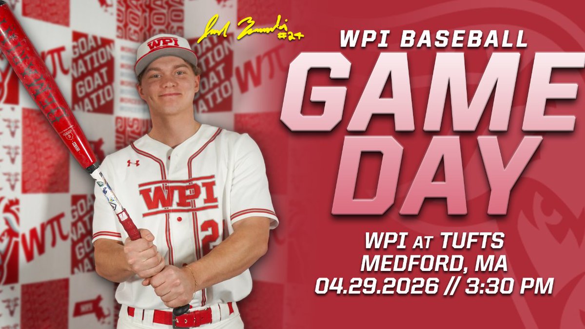 WPIAthletics's tweet image. 🔴GAMEDAY🔴

@WPIBaseball heads to Tufts for a non-conference matchup scheduled for a 3:30pm first pitch! 

Tune in ⬇️
🎥-tinyurl.com/55jpsuwv
📊-tinyurl.com/2n96umvb

⚾️x🐐
#GoatNation #d3bsb