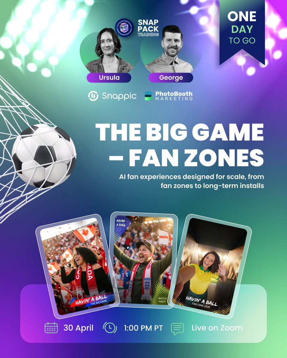⏰ Tomorrow: move beyond one-day events.
Learn how to build AI fan experiences for installs, leases &amp; virtual booths, designed to stay active and generate ongoing revenue.

Join us, in collaboration with Photo Booth Marketing.
30 April | 1PM PT
us02web.zoom.us/meeting/regist…