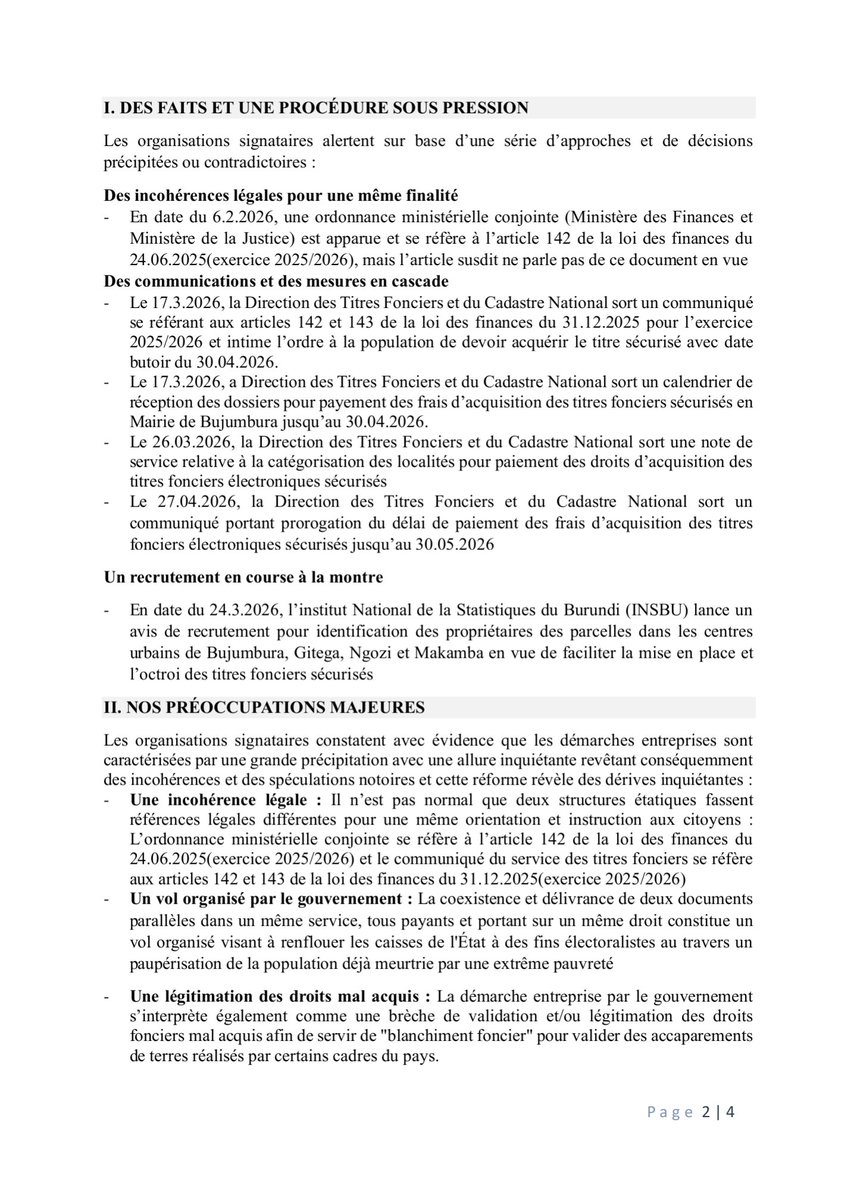 RcpBurundi's tweet photo. #Burundi : les organisations de la société civile alertent sur une réforme foncière opaque et à haut risque. @BurundiGov @DefendDefenders @GeneralNeva @EACJCourt @jumuiya https://t.co/NgC0qKxD4g