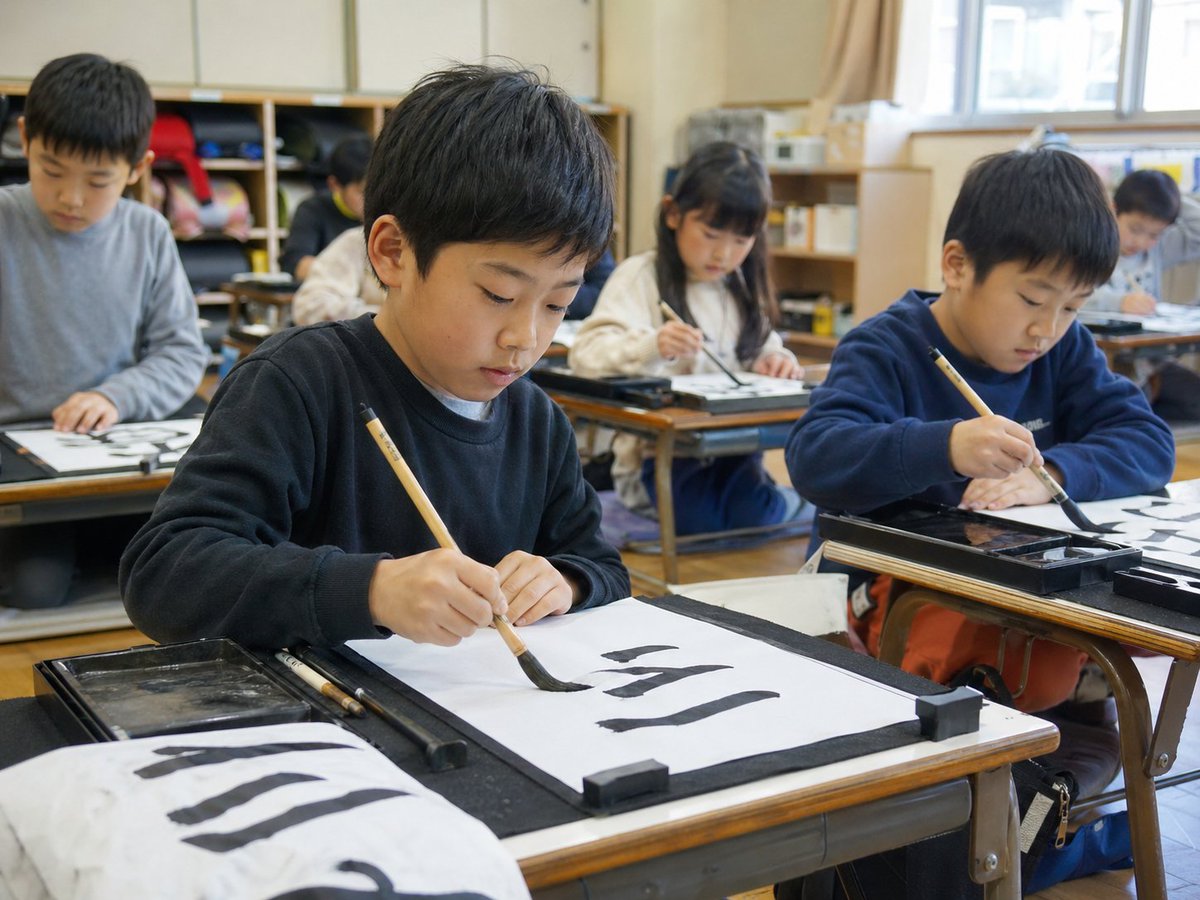 WashiKanji_JP's tweet image. In Japan, many children learn calligraphy from a young age.
It is not only about beautiful writing, but also about patience, posture, focus, and care.
#JapaneseCulture #Shodo #Calligraphy