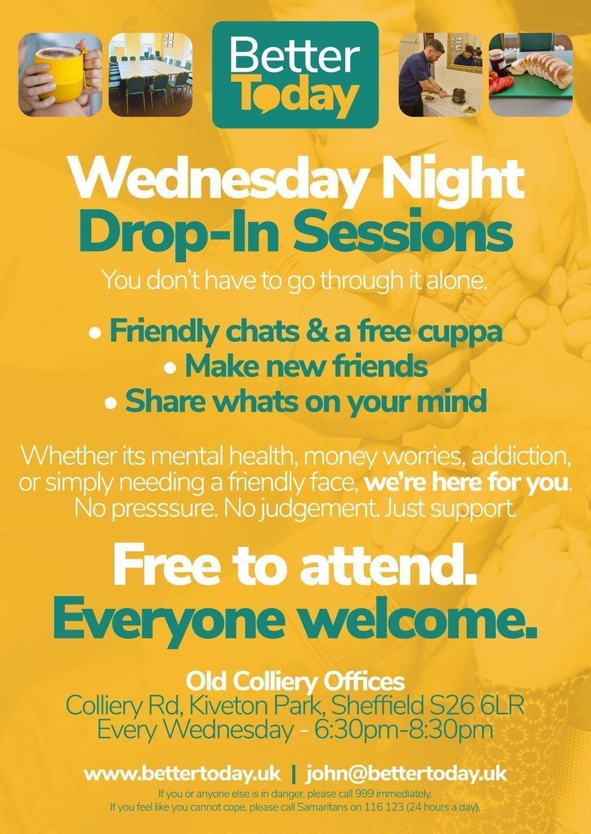 Stag_RosePPG's tweet image. #wednesday #FREE Drop-in session with Better Today 6.30pm

EVERYONE welcome, WHEREVER you live in Rotherham borough, we know some people like to go outside of the area they live
👇👇 chat and a cuppa 👇👇

More info 👇
DM
Visit 👉 bettertoday.uk