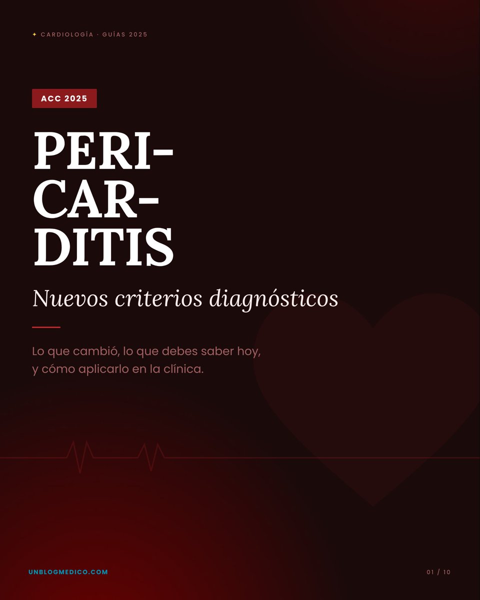 unblogmedico's tweet photo. 🏥 | Guía rápida: Criterios diagnósticos de Pericarditis (ACC 2025)

Descárgala en PDF (link al final del hilo) https://t.co/Ofhk5dUQuV
