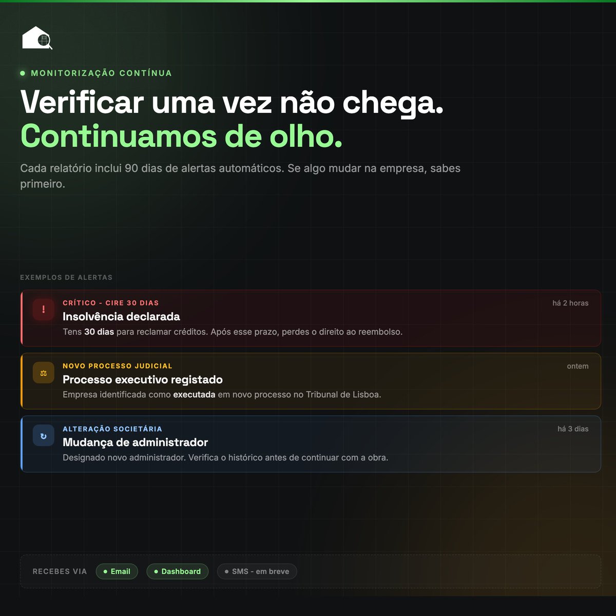 ObraXRAY's tweet photo. 30 dias. É o prazo máximo que o tribunal pode fixar para reclamares créditos se a tua construtora for declarada insolvente.

Descobrir tarde pode custar milhares.

Cada relatório ObraXRAY inclui 90 dias de monitorização e alertas para agires a tempo.

🔗 https://t.co/oUG6rrsScy https://t.co/nkFag0SR6B