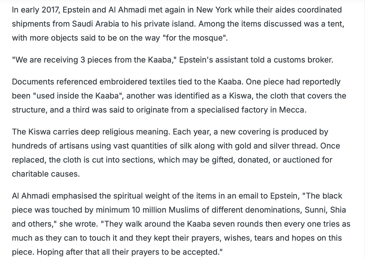 ChuddyPasha's tweet photo. Saudi Arabia provided Jeffrey Epstein 3 artefacts from Kabba for his own private mosque on his child rape island
#Islam #MBS #Meccah https://t.co/aHVYOEl2Lw