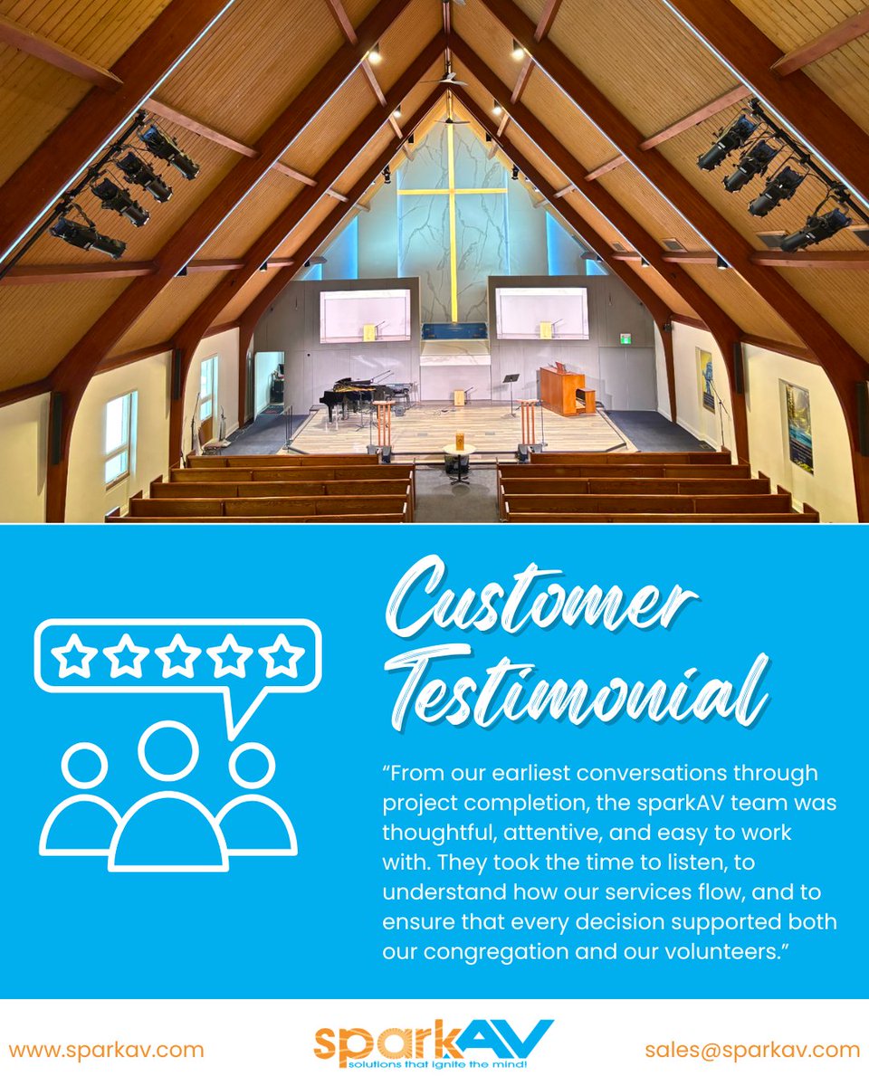 sparkAV's tweet photo. We are grateful for the kind words from our partners at Willowdale Seventh-Day Adventist Church.
It's an honour to support their vision and help bring meaningful experiences to life through thoughtful AV design and integration.
#av #proAV #AVinstall #avdesign #avtech https://t.co/sWuYJfG9wK