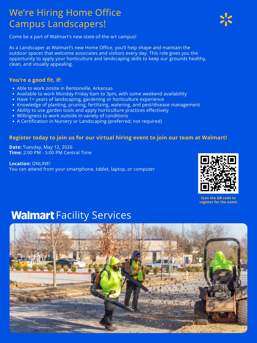 WalmartHiring's tweet image. We have a Home Office Landscaper virtual hiring event for Walmart coming up soon!

Learn more and register here: 
tinyurl.com/3r9894rt

#hiring #jobsearch #newopportunities #careersatwalmart