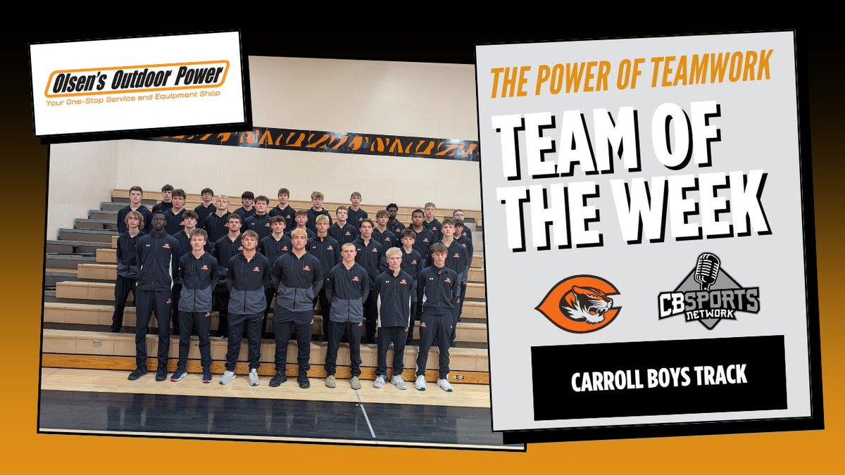 huskerblankman's tweet photo. Congratulations to Carroll Boys Track on being named Olsen’s Outdoor Power Teamwork Team of the Week. The Tigers won the OABCIG and Manson NW Webster meets while also qualifying a relay down at the Drake Relays
@TigerVisionCHS @_rowshow @coachrow @holt_gavin65 @mason_nieland https://t.co/uMO5nlvFhk