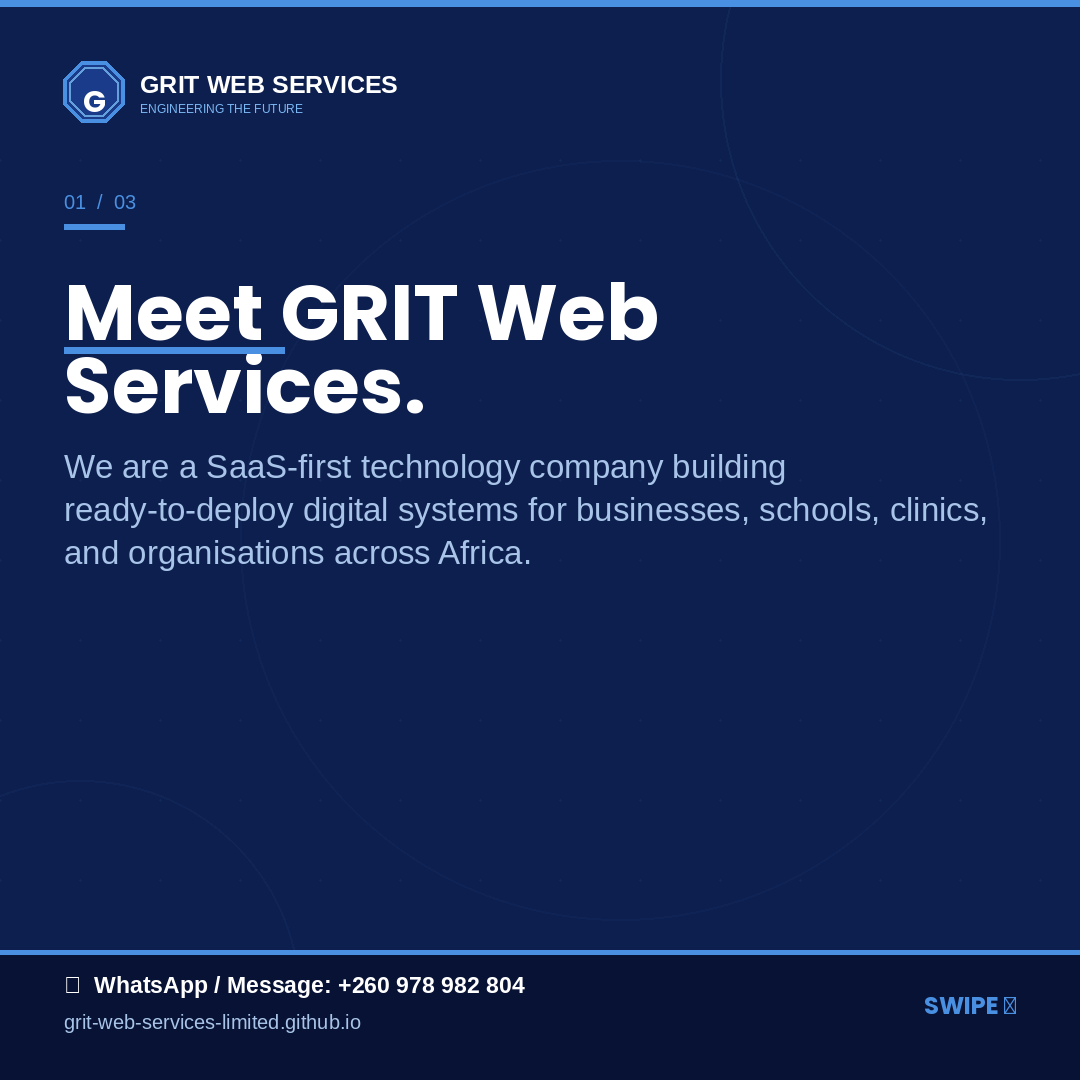 GRITWebServ's tweet image. At GRIT we’ve already built the systems you need, ready to deploy: Smart School, Payroll &amp;amp; HR, WhatsApp Lead Catcher + industry SaaS solutions. No delays. You need it? We have it. DM/WhatsApp: +260978982804 #SaaS