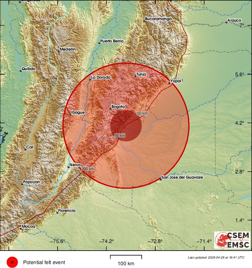 LastQuake's tweet image. #Earthquake (#sismo) possibly felt 7 sec ago in #Colombia (detected from sismo.app). Felt it? Tell us via:
📱m.emsc.eu/#app
🌐m.emsc.eu
🖥emsc-csem.org
⚠ Automatic crowdsourced detection, not seismically verified yet. More info