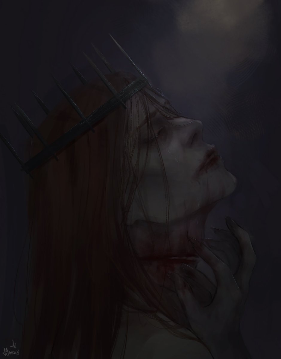 SUNSTIANA's tweet photo. It just hit me after I finished the Robb drawing that both of them have their necks cut, and I didn’t notice I drew them in the same way and now I'm sad 😔💔 I guess they're matching…. 
#asoiaf #Robb #Catelyn #art https://t.co/1nmr51hnQi