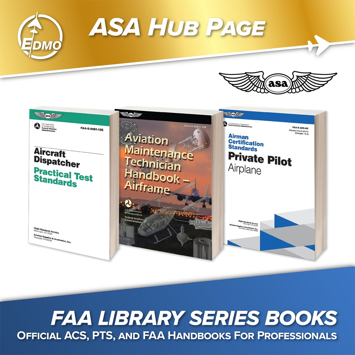 EDMO_Dist's tweet photo. ASA’s FAA Library series books prepare aviation professionals for FAA knowledge exams and practical tests with a range of publications based on official materials from ASA’s FAA Library. Explore the full ASA selection with EDMO’s ASA Hub Page! #EDMO #ASA https://t.co/SYy7jeGT8v https://t.co/K1AwCuLGBx
