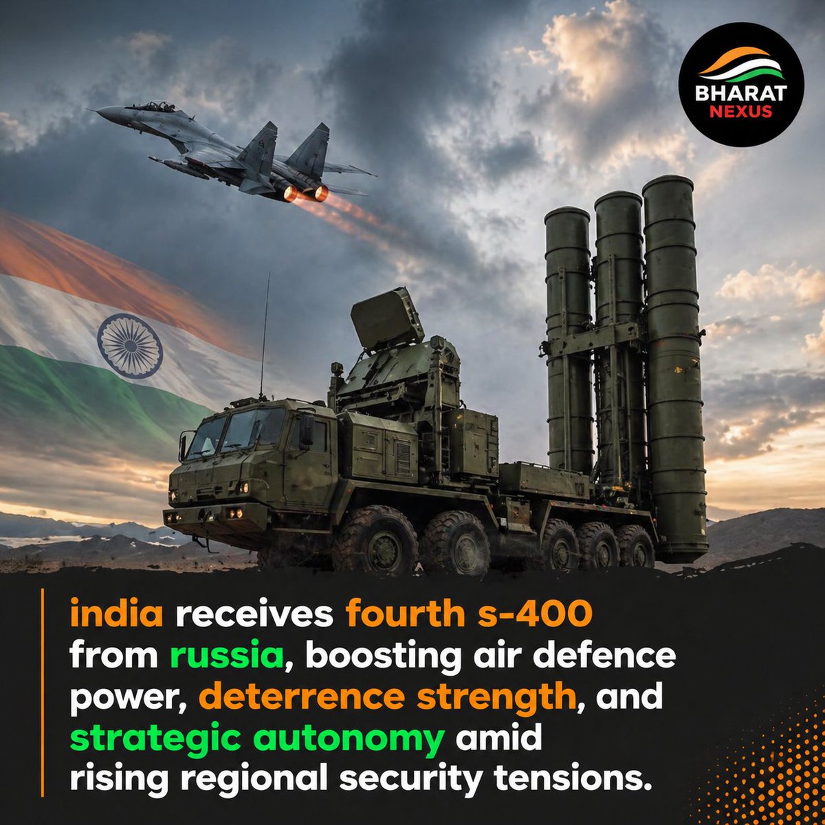BNexus4560's tweet image. India’s air defence just got a major upgrade! 🇮🇳 The 4th S-400 arrival boosts power, deterrence, and strategic autonomy amid rising tensions. Is India ready for next-gen warfare? Share your thoughts below 👇 #Defense #India #S400 #Security #Geopolitics