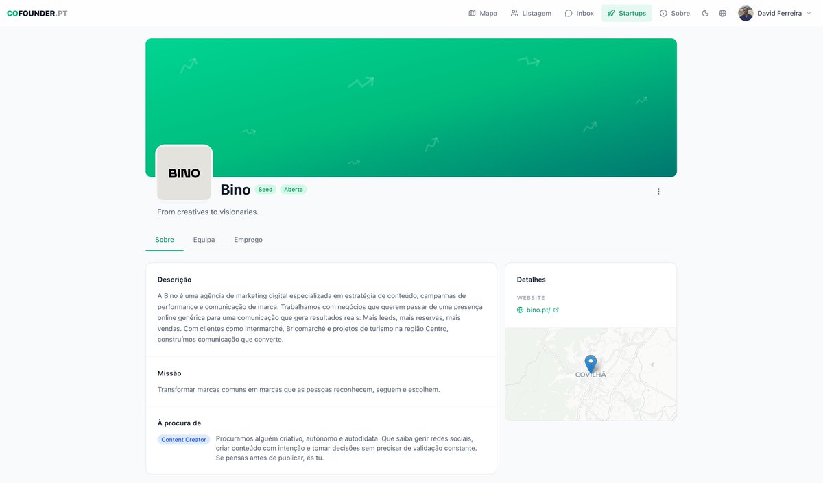 Novidade para hoje no Cofounder.pt

Foto de capa no perfil da startup, e um esqueleto prontinho para novidades que irão chegar em breve. 

Cria já a tua conta em cofounder.pt/register