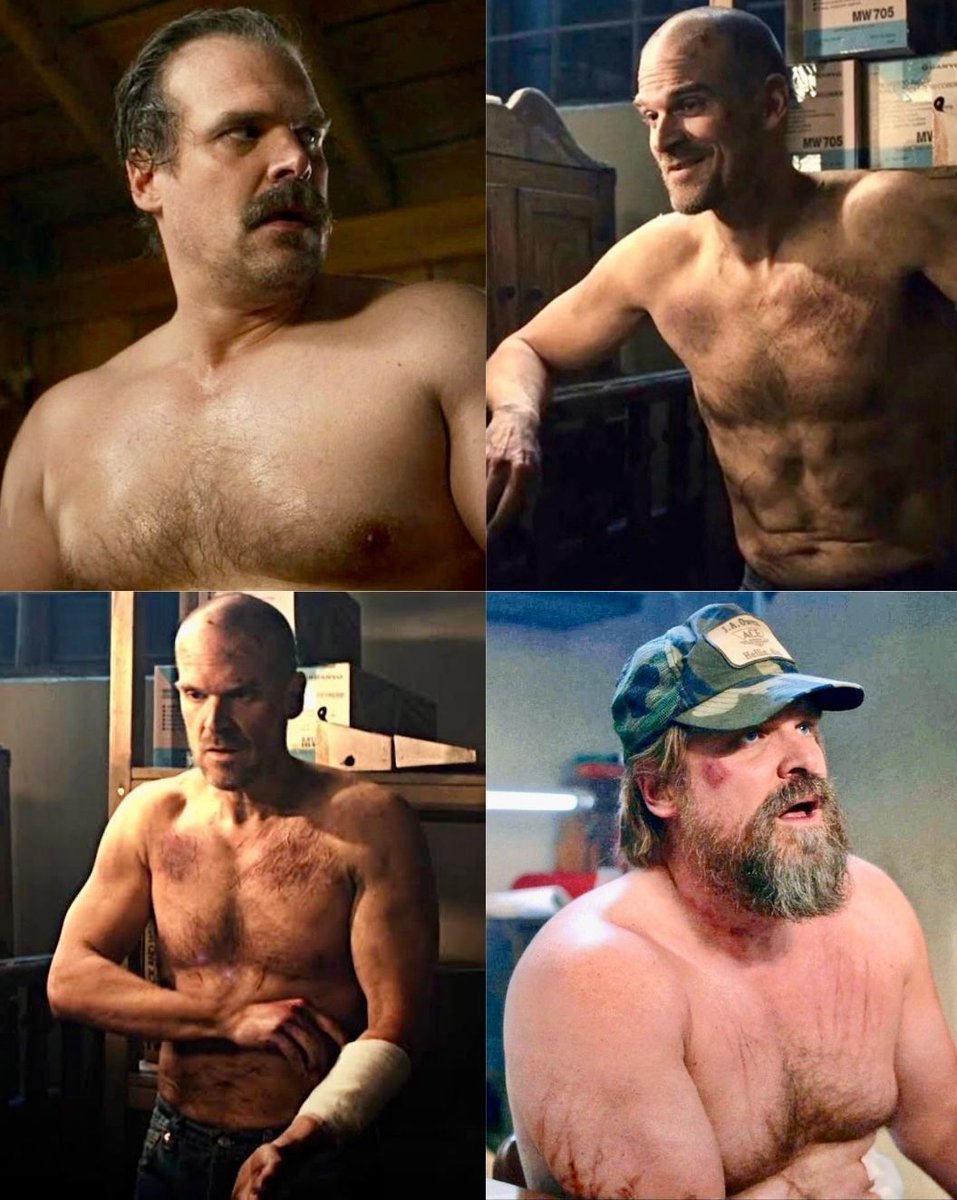 StrangerNews11's tweet photo. The way Hopper put all the weight back on after season 4 😭😱 https://t.co/CnoJfE7RoI