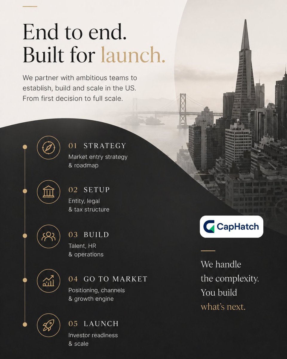 CapHatch's tweet photo. The US doesn’t reward entry.
It rewards readiness.
Same product, different outcome, driven by structure, GTM, and positioning.

CapHatch operates at that layer.

#StartupExpansion #USMarketEntry https://t.co/Men87sIY0m