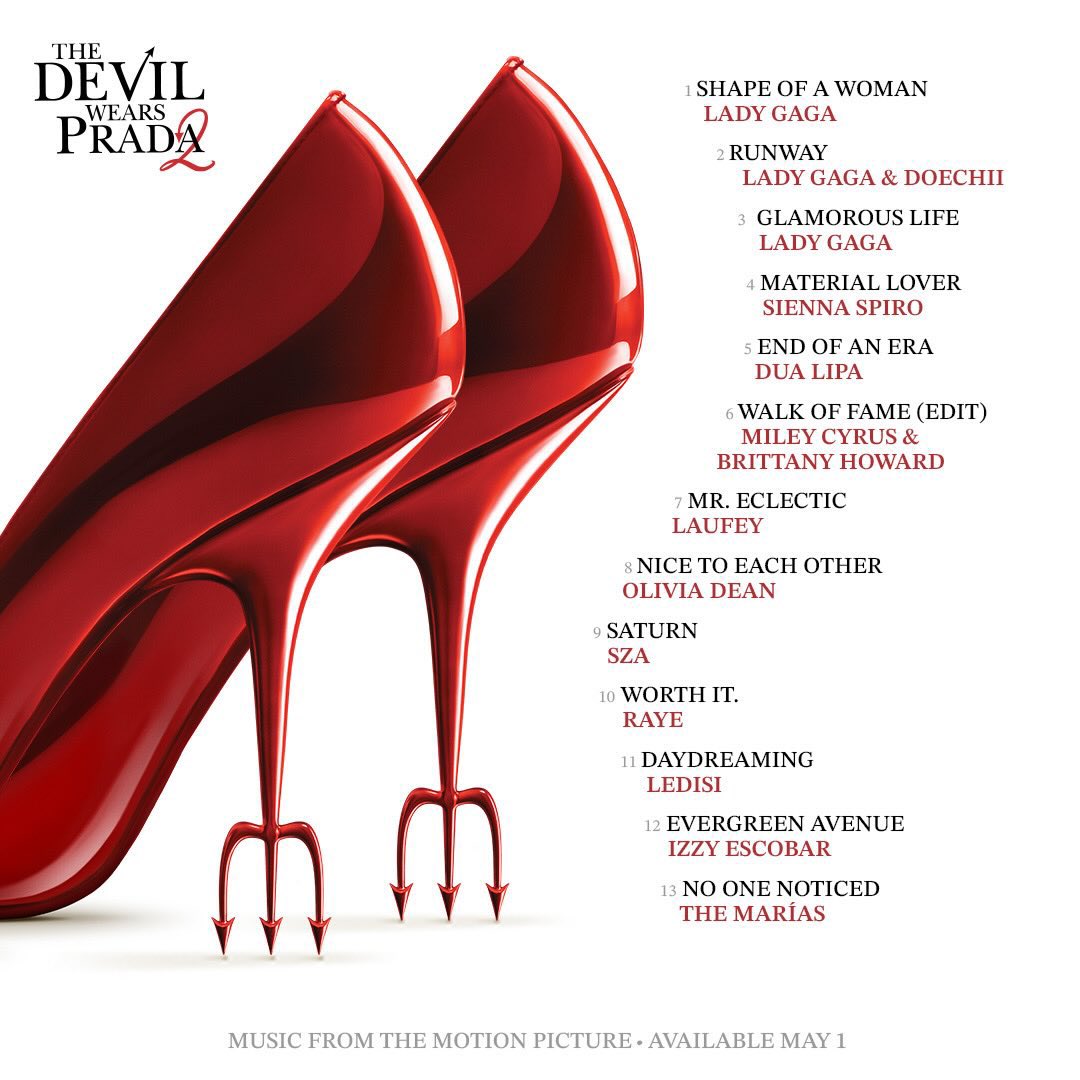 PopCrave's tweet image. Lady Gaga has the first three songs for ‘The Devil Wears Prada 2’ soundtrack.