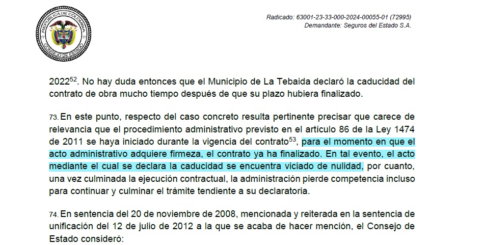 Danihel_40's tweet photo. El acto adtivo que declara la 𝐜𝐚𝐝𝐮𝐜𝐢𝐝𝐚𝐝 del contrato estatal debe quedar 𝐞𝐧 𝐟𝐢𝐫𝐦𝐞 𝐝𝐞𝐧𝐭𝐫𝐨 𝐝𝐞𝐥 𝐩𝐥𝐚𝐳𝐨 𝐝𝐞 𝐞𝐣𝐞𝐜𝐮𝐜𝐢𝐨́𝐧 del contrato estatal. La consecuencia de esta inobservancia es la 𝐧𝐮𝐥𝐢𝐝𝐚𝐝 𝐝𝐞𝐥 𝐚𝐜𝐭𝐨 𝐚𝐝𝐦𝐢𝐧𝐢𝐬𝐭𝐫𝐚𝐭𝐢𝐯𝐨. https://t.co/FvlizuJHgO