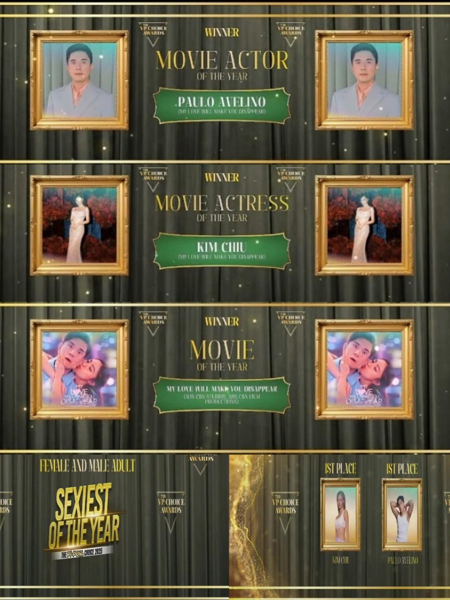 Anna_Bhootch's tweet photo. Congratulations Kim and Pau! 7th VP Choice Awards

Paulo Avelino
🏆 Movie Actor of the Year
🏆 1st Place: Sexiest of the Year

Kim Chiu
🏆 Movie Actress of the Year
🏆 1st Place: Sexiest of the Year

My Love Will Make You Disappear
🏆 Movie of the Year https://t.co/nlUnftwomG