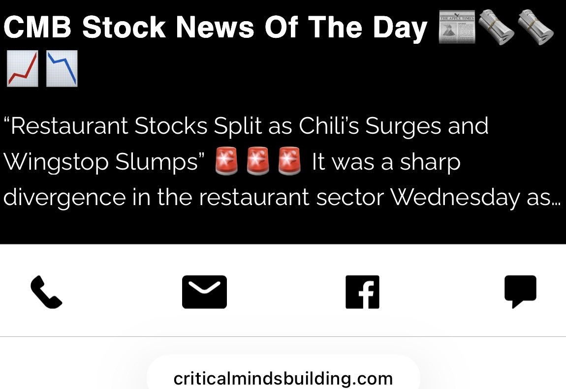 #Chilis #Wingstop #BrinkerInternational #Earnings #StockMarket #RestaurantStocks #Investing #ConsumerSpending #RetailTrends #FastFood #ValueDeals #WallStreet

<a href="/Chilis/">Chili's Grill & Bar</a> <a href="/wingstop/">Wingstop</a> 

Click the link below ⬇️⬇️⬇️⬇️⬇️⬇️⬇️

criticalmindsbuilding.com/post/cmb-stock…