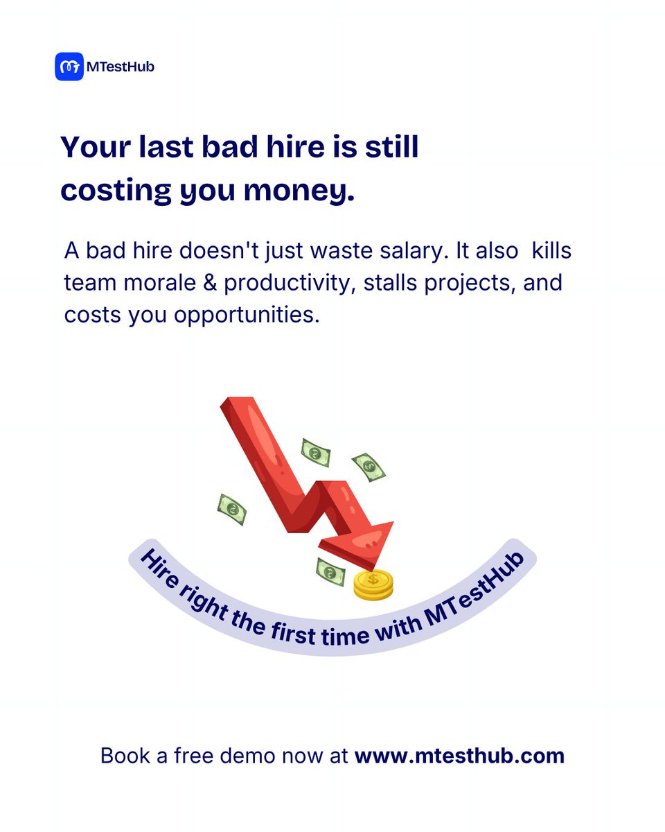 MTestHub's tweet photo. Still paying for your last bad hire?

It’s time to stop the leak.

Don’t let the wrong choice today haunt your budget tomorrow.

Get it right the first time with MTestHub's customizable, role-specific skill assessments.

Book your free demo now at https://t.co/ZtspsqDZO2. https://t.co/5UbfQ9hfRJ