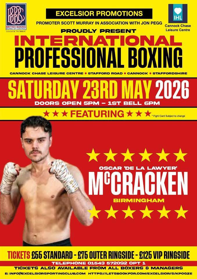 ExcelsiorSc1's tweet photo. Oscar ‘De La Lawyer’ McCracken, the solicitor by day &amp; professional boxing prospect at night, is back in action on our International show next month in Cannock

Son of Spencer McCracken who also trains him, Oscar is now 6-0 as a pro and is aiming for his 1st title later this year https://t.co/IowPJHJWms