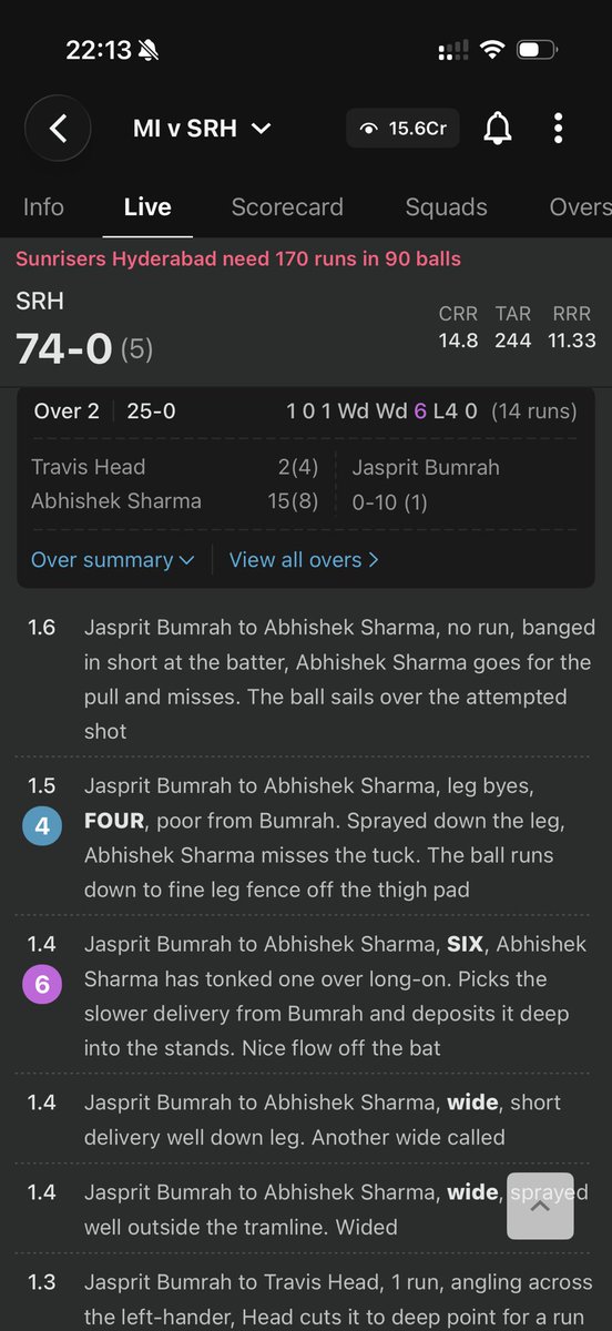 vi5suhere's tweet photo. How come they’re just displaying @Jaspritbumrah93 bowling figures as 0-10 even after he gave 14 runs in the first over? @cricbuzz @JioHotstar @IPL #MIvSRH https://t.co/W9qzWw3Vsv