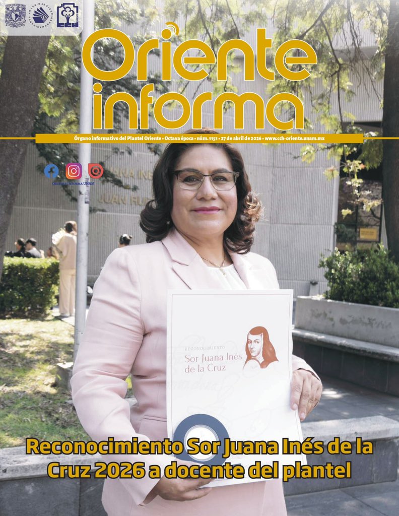 cchoriente_unam's tweet photo. En este número de Oriente Informa 1151 celebramos el reconocimiento Sor Juana Inés de la Cruz 2026 a una docente de nuestro plantel, además de compartir actividades académicas donde la ciencia, la filosofía, el arte y la creatividad se encuentran.
🔗   https://t.co/no39KUquUR https://t.co/PBvQPq8aq6