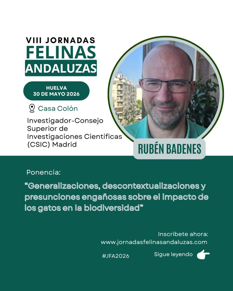 El_Gato_Paco's tweet photo. ❗️El próximo 30 de mayo #Huelva acogerá las VIII Jornadas Felinas Andaluzas 😺 organizadas por @FdCATS 
"Control de la población felina y protección de la biodiversidad"
Información e inscripción➡️ https://t.co/4FCXTGErPL https://t.co/Tj78mxzbQE