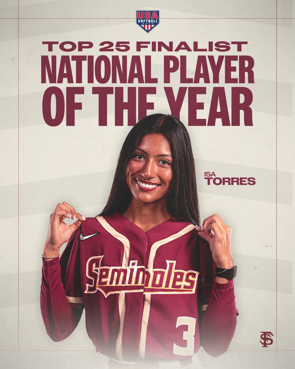 FSU_Softball's tweet image. No surprise here‼️

Isa is a Top 25 Finalist for the USA Softball National Player of the Year🍢

#Team43