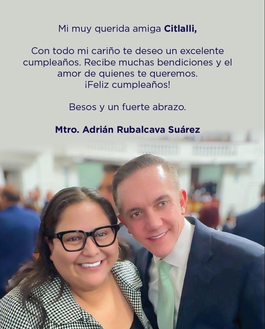 AdrianRubalcava's tweet photo. Mi querida y gran amiga @CitlaHM, con todo mi cariño te deseo un excelente cumpleaños. Recibe muchas bendiciones y el cariño de quienes te queremos. ¡Feliz cumpleaños! Besos y un fuerte abrazo. Bendiciones. https://t.co/7N2wHLctkt