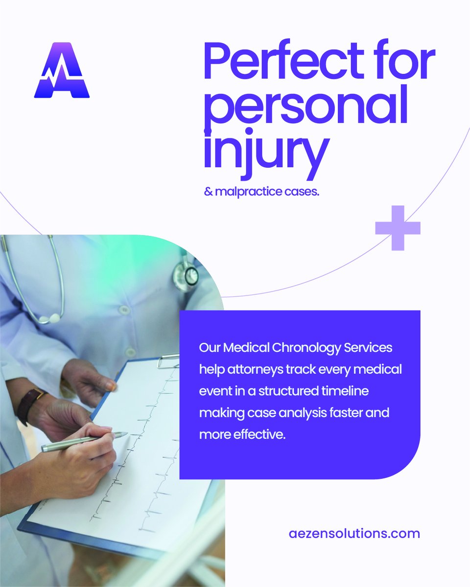 AezenSolutions's tweet image. 📅 Medical Chronologies = Clear Case Story ⚖️

Track every medical event with clarity 🧠

🚗 ➡️ 🏥 ➡️ 💊 ➡️ 🩺

Faster analysis ⏱️ | Stronger cases 💼
📞 +1 (848) 252-8281 | 📧 contact@aezensolutions.com

#MedicalChronology #LitigationSupport #MedicalRecordReview #LegalSupport