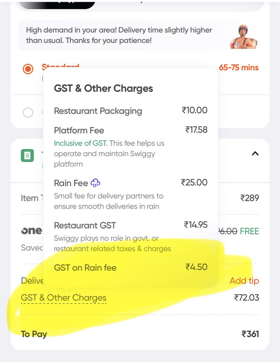 enivesi's tweet image. #Gst on rain fee @Swiggy  seriously  is govt asking this? @FinMinIndia