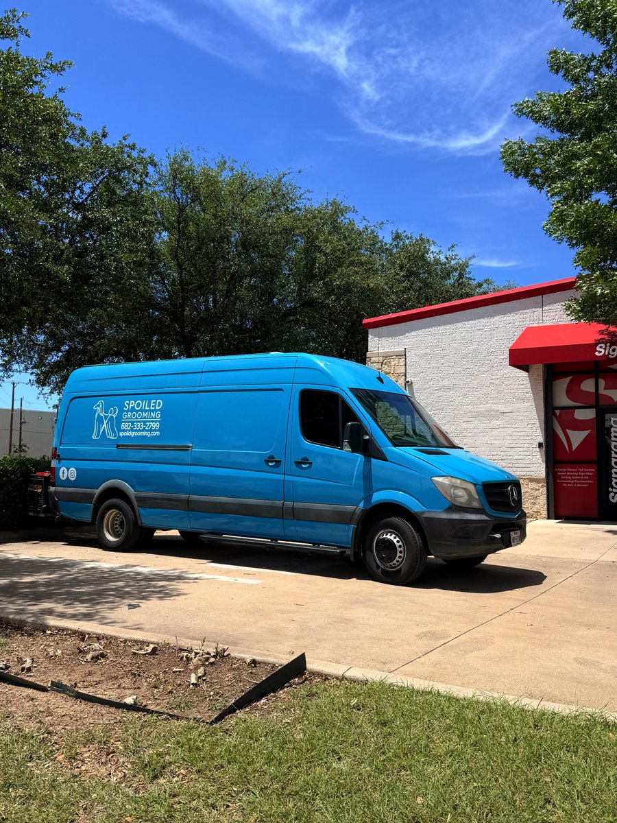 SignaramaNFW's tweet photo. 🚐✨ Spoiled Grooming just leveled up their mobile marketing with a stunning vehicle wrap by Signarama North Fort Worth/Keller!  Want to advertise on the go? Let’s wrap your brand in success. 🚗💼
#VehicleWrap #SmallBusinessMarketing  #SignaramaKeller #MobileAdvertising https://t.co/52e6pHAdIC