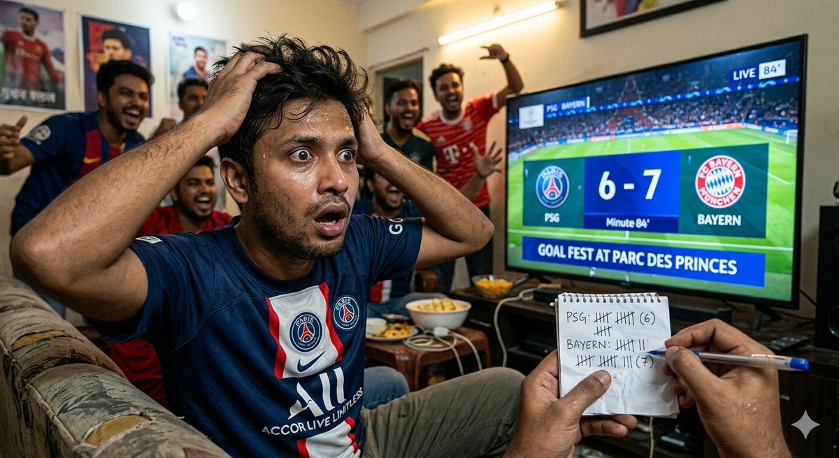 GlobalInsight_X's tweet photo. Me trying to keep track of all the goals in the PSG vs Bayern match:
Defenders on both sides decided to take a day off and honestly? Iโm not even mad. Absolute cinema! ๐ฟ๐ฅ
RIP to everyone who turned off the TV at 2-0. ๐
#PSGBAY #UCL #ChampionsLeague #FootballMemes #GoalFest https://t.co/EAlTYH43v9