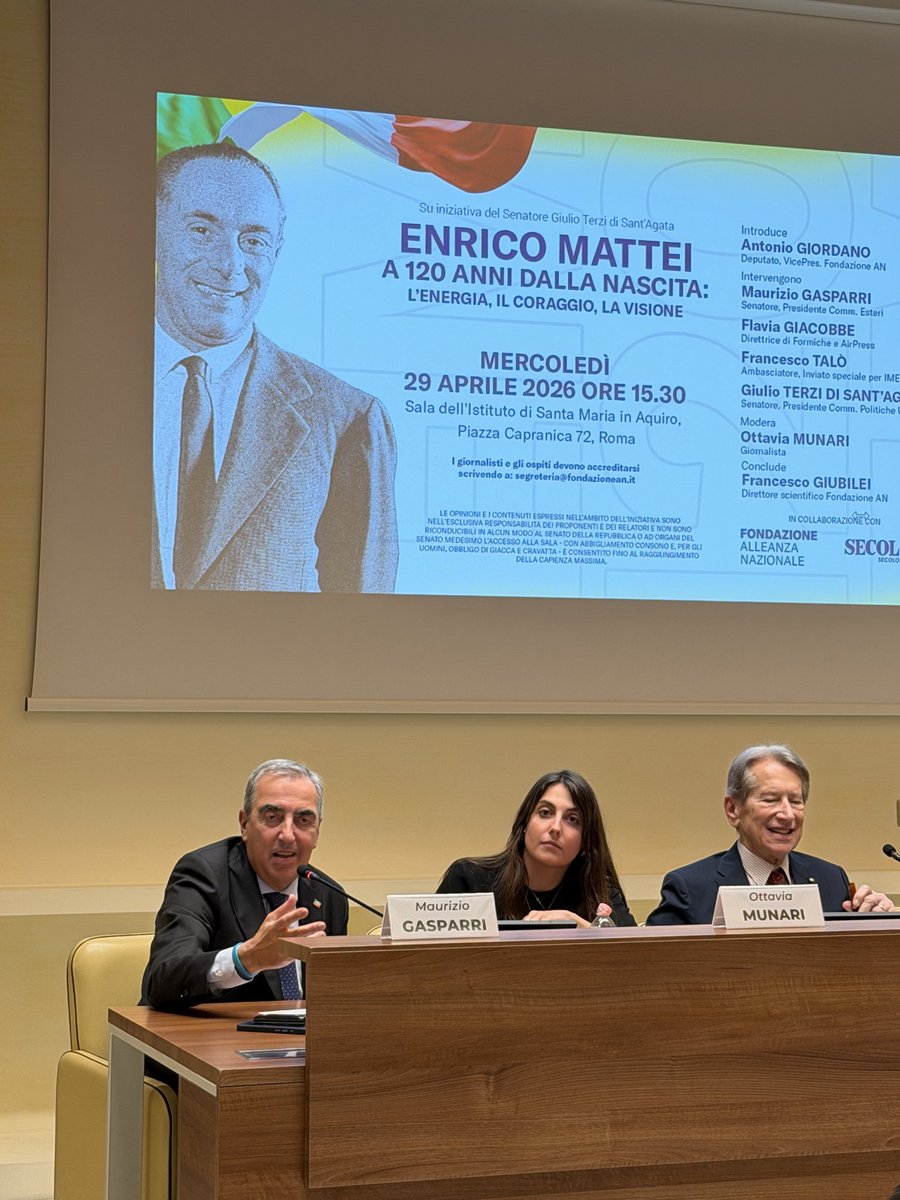 gasparripdl's tweet photo. Al convegno “Enrico Mattei a 120 anni dalla nascita: l’energia, il coraggio, la visione” promosso dal Sen. Terzi di Sant’Agata abbiamo ricordato come Enrico Mattei abbia indicato una strada: della cooperazione tra il Nord e il Sud del Pianeta anche per evitare tensioni e scontri. https://t.co/g2J8HgsiVn
