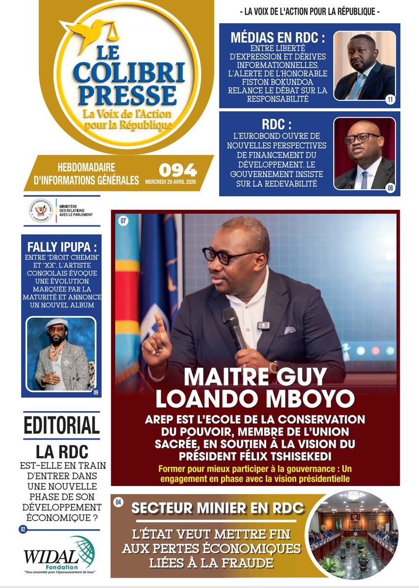lecolibripress's tweet photo. NOTRE 94ᵉ ÉDITION EST DISPONIBLE !

🚨 À NE PAS MANQUER :

Maître Guy LOANDO MBOYO :  AREP est l’Ecole de la Conservation du pouvoir, Membre de l’Union Sacrée, en soutien à la vision du Président Félix TSHISEKEDI

Contact : 0243 999116874 https://t.co/8z4C7ob5Hg