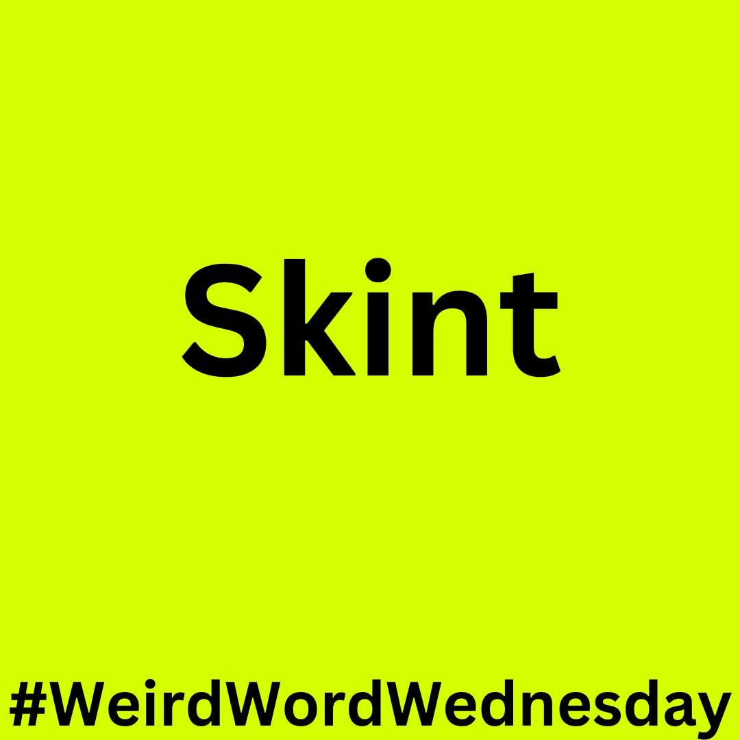 ScifiWhiteley's tweet image. For this #WeirdWordWednesday, your word is:

Skint is a British English word meaning “broke” or “low on  funds.” 

Your #challenge is to create your best sentence using it in the comments below. Have fun!
#words #readers #word #strangewords #books #literature #fiction #weird