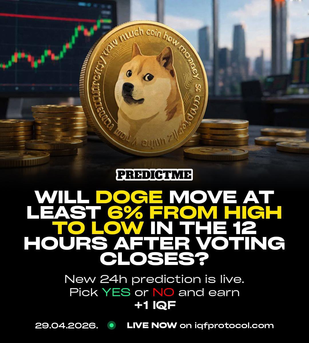 IQFPRO's tweet photo. PREDICTME AIRDROP 14/45

📊 Dogecoin – Probability of −6% move (12h window)

🔢 Typical volatility (short-term)

* Average 24h move: 3%–8%
* In active periods: 8%–15% swings possible
* 12h move of −6% = moderate but realistic

#predictme https://t.co/kuRekFwcDH