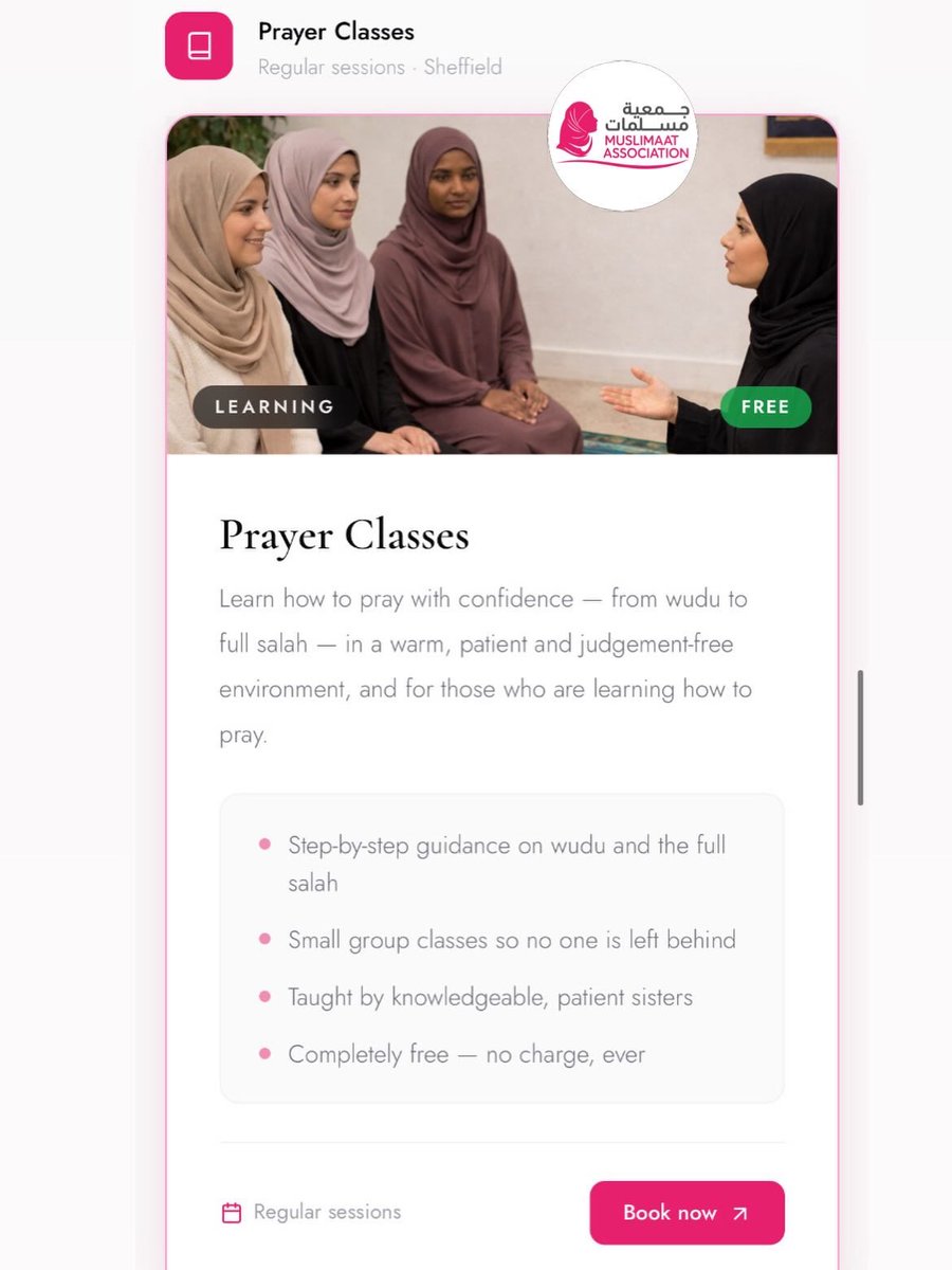 MuslimaatAssoc's tweet image. 1. Clean &amp;amp; clear
🌿 1:1 support &amp;amp; prayer classes for sisters
Free, private &amp;amp; confidential 💛
In-person or online

Book here: muslimaat.org/services/
Muslimaat 🌸
#support #newmuslims