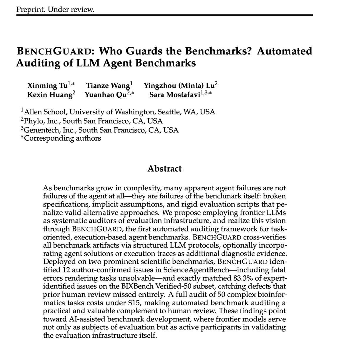 BenchGuard paper: Who Guards the Benchmarks? Automated Auditing of LLM Agent Benchmarks