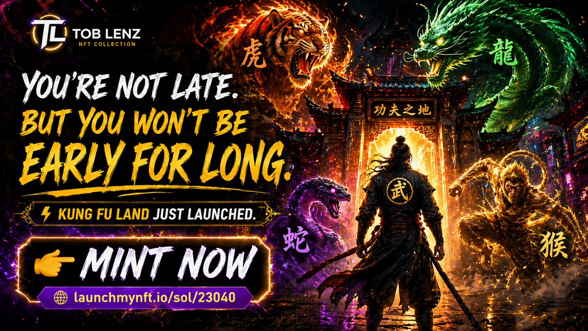 kungfulands's tweet image. You’re not late.
But you won’t be early for long.
⚡ Kung Fu Land just launched.
 👉 Mint now: launchmynft.io/sol/23040

#NFT #SolanaNFT #MintNow #Web3